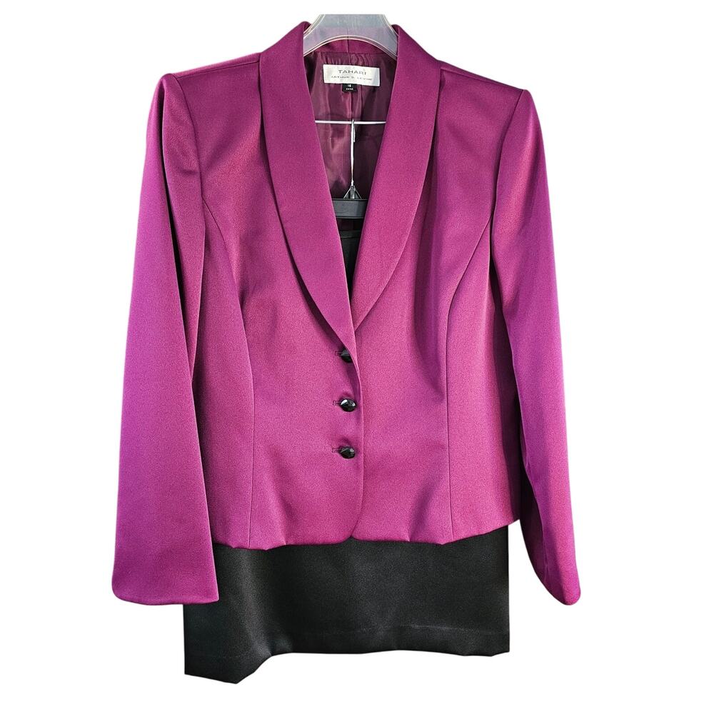 Tahari Arthur S. Levine Magenta 2 Piece Blazer & Pencil Skirt Set Old Money 16